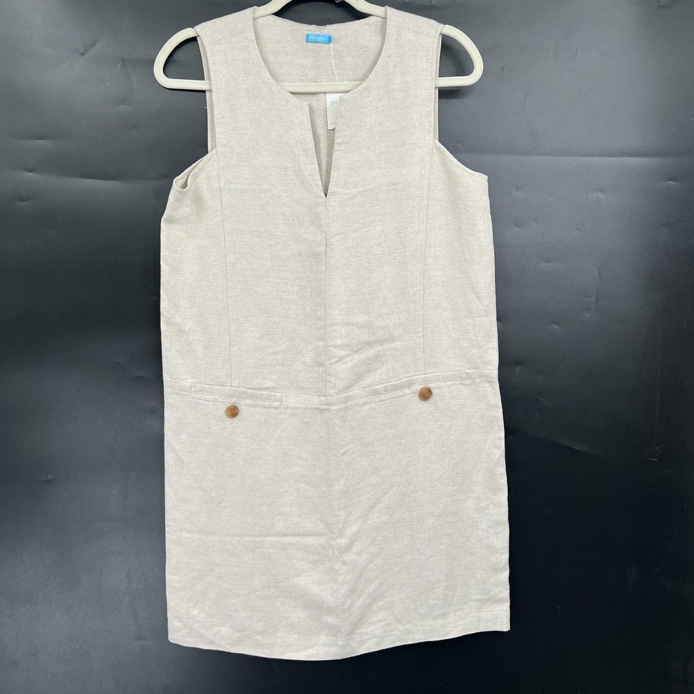 NEW J. Mclaughlin linen blend rue shift dress tan coastal grandma classic preppy